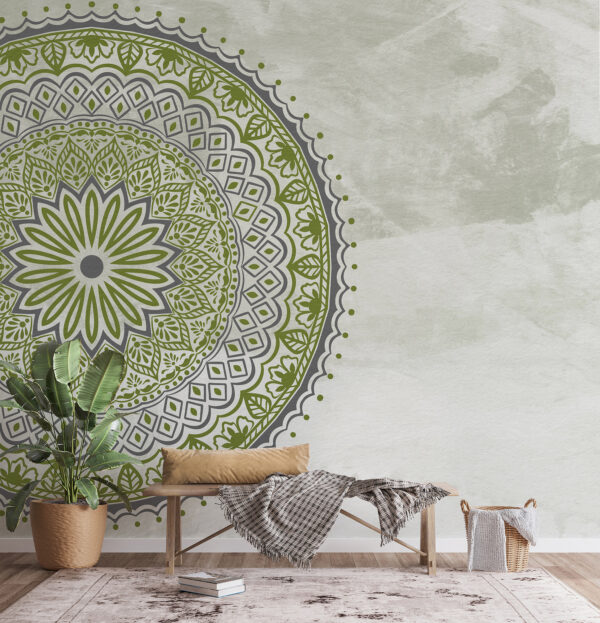 Wall mural Wall mural Grey circle with green leaves (SKU: u98495)