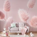 Wall murals Soft, fluffy pink pampas grass