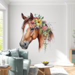 Wall murals Horse adorned with vibrant flowers