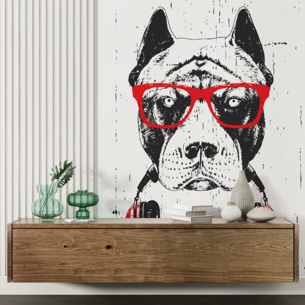 Wall murals Dog wearing glasses and headphones