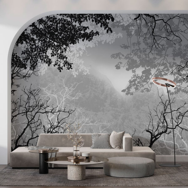 Tree branches with a mountain in the background Wall murals Tree branches with a mountain in the background