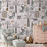 Wall murals Zebras frolic in playful savanna pattern.