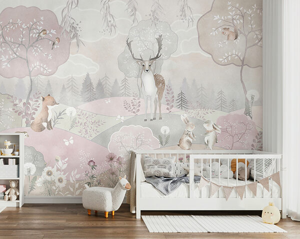 Wall murals Wall murals Painting of a deer and flowers (SKU: u98677)