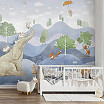Wall murals Cartoon of a rabbit holding a flower