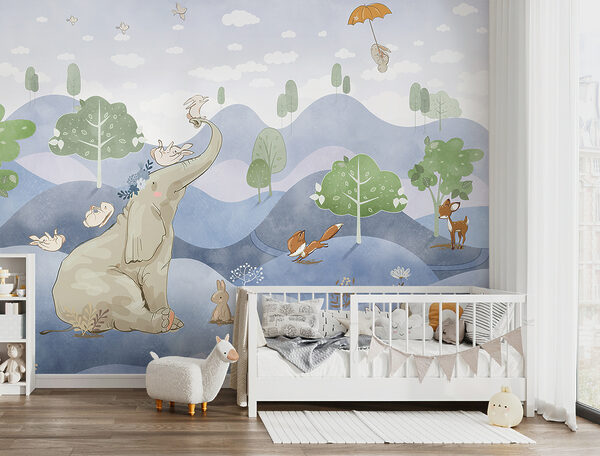 Cartoon of a rabbit holding a flower Wall mural Cartoon of a rabbit holding a flower