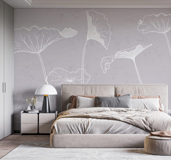 Wall mural Wall mural Elegant floral sketch on gray background (SKU: u98684)
