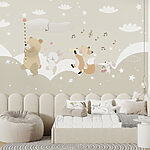 Wall murals Cartoon of a teddy bear holding a candy cane