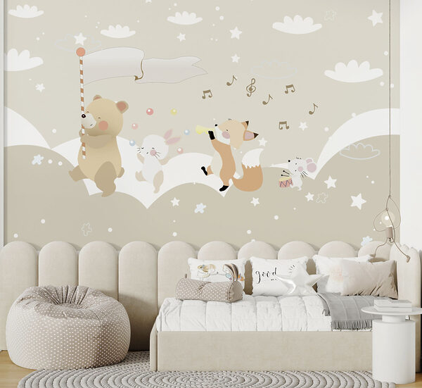 Cartoon of a teddy bear holding a candy cane Wall murals Cartoon of a teddy bear holding a candy cane