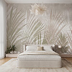 Wall murals Tropical leaves pattern on beige background.