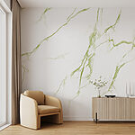 Wall mural Green veins on white marble surface