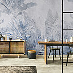 Wall murals Muted jungle leaves on weathered wall.