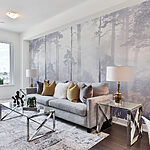 Wall mural Foggy forest with tall trees