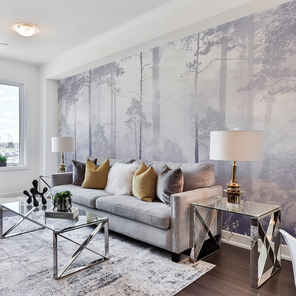 Wall mural Foggy forest with tall trees