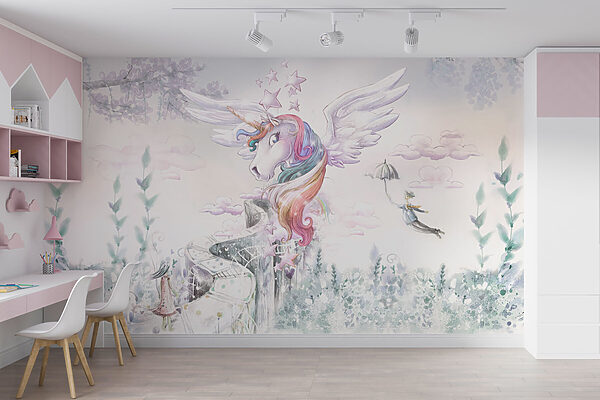 Unicorn with wings and rainbow hair Wall murals Unicorn with wings and rainbow hair