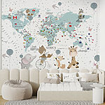 Wall mural Map of the world with animals