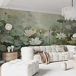 Wall mural Serene pond with floating blossoms