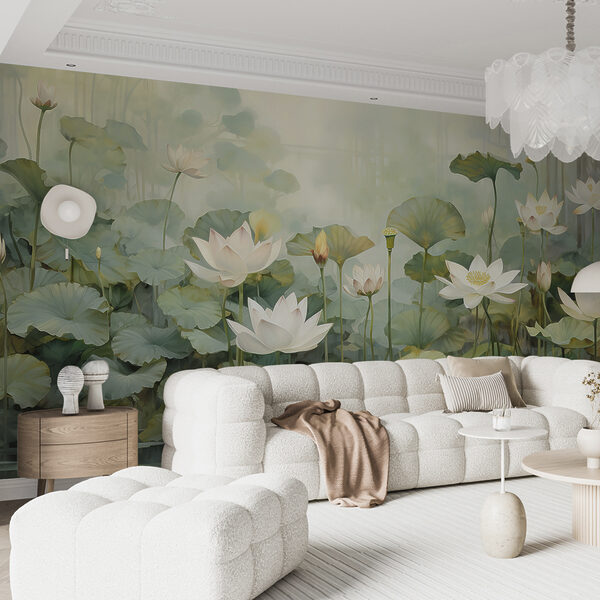 Wall mural Serene pond with floating blossoms
