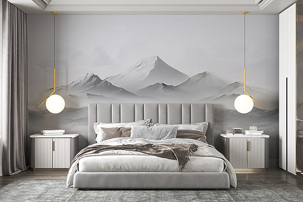 Snowy mountain with a mountain in the background Wall murals Snowy mountain with a mountain in the background
