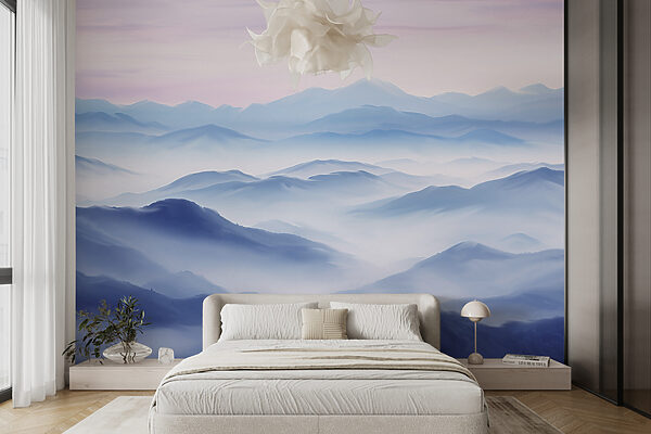 Landscape of mountains with fog Wall murals Landscape of mountains with fog