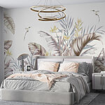 Wall murals Tropical foliage with two hummingbirds.