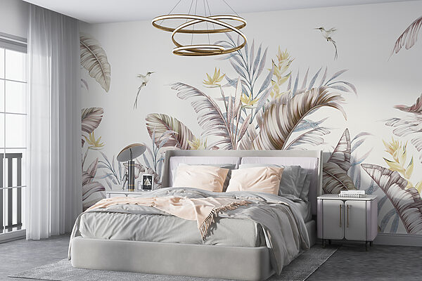 Tropical foliage with two hummingbirds Wall murals Tropical foliage with two hummingbirds