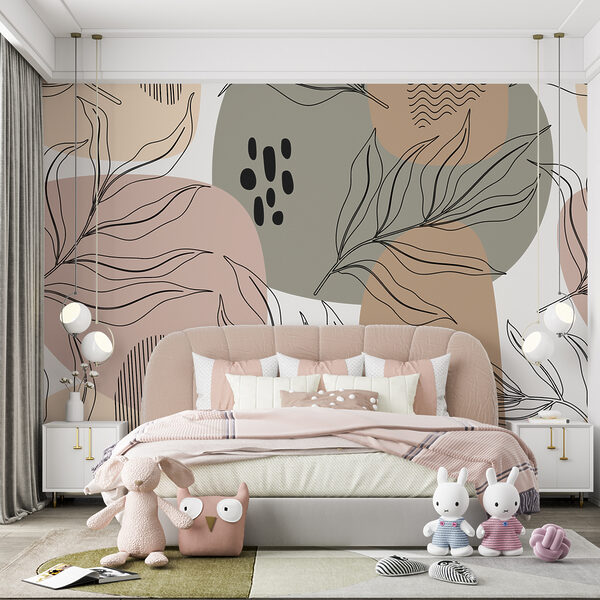 Black lines on a pink background Wall murals Black lines on a pink background
