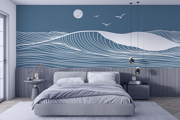 White lines on a blue background Wall murals White lines on a blue background