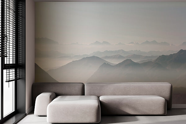 Mountain range with fog Wall murals Mountain range with fog