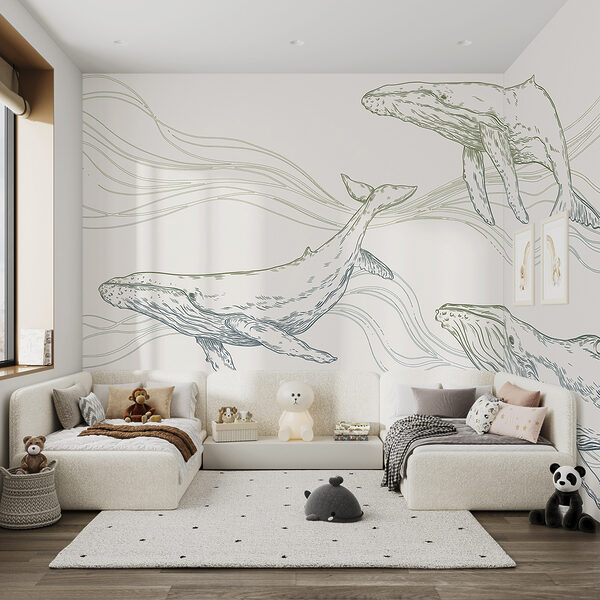Wall mural Group of whales in different poses (SKU: u99733v2) Wall mural Wall mural Group of whales in different poses (SKU: u99733v2)