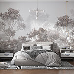 Wall murals Misty forest with muted colors