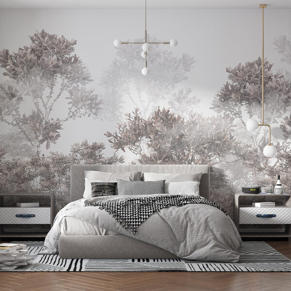Misty forest with muted colors Wall murals Misty forest with muted colors