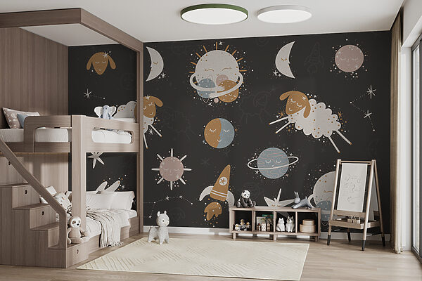 Dreamy universe of sheep and stars Wall murals Dreamy universe of sheep and stars