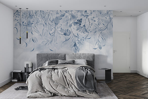Wall murals Blue floral pattern with swirling leaves (SKU: w00072v1) Wall murals Wall murals Blue floral pattern with swirling leaves (SKU: w00072v1)