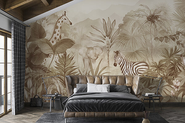 Jungle animals in sepia tones Wall murals Jungle animals in sepia tones