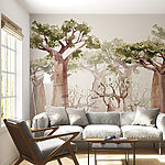 Wall murals Majestic baobabs in watercolor forest.