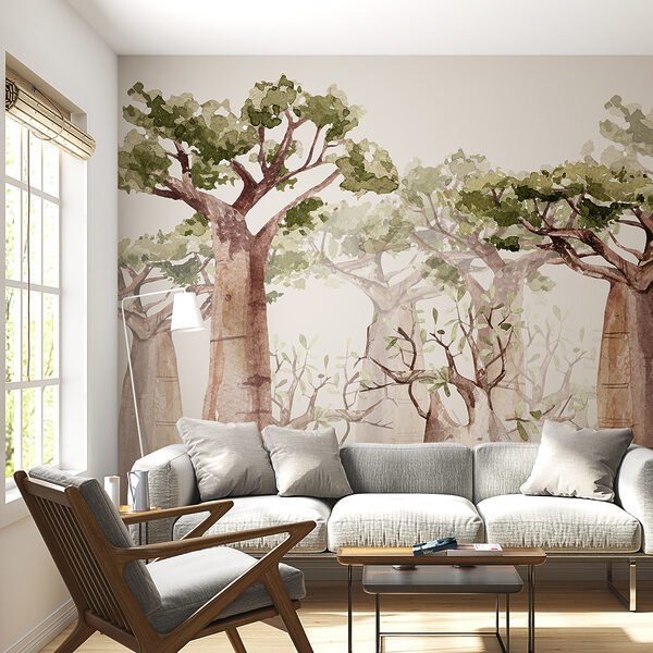 Majestic baobabs in watercolor forest Wall murals Majestic baobabs in watercolor forest