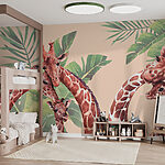Wall murals Group of giraffes with leaves