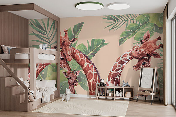 Wall mural Wall mural Group of giraffes with leaves (SKU: w00140v1)