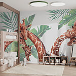 Wall murals Group of giraffes with leaves
