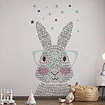 Wall murals Bunny with glasses under stars.