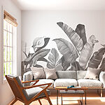 Wall murals Monochrome tropical leaves and blooms
