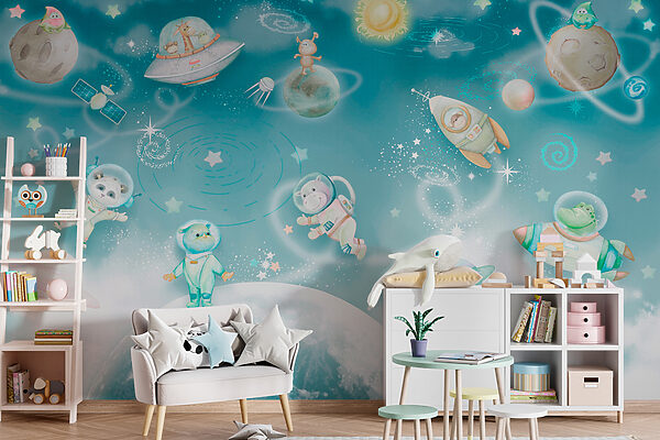 White star on a blue background Wall murals White star on a blue background