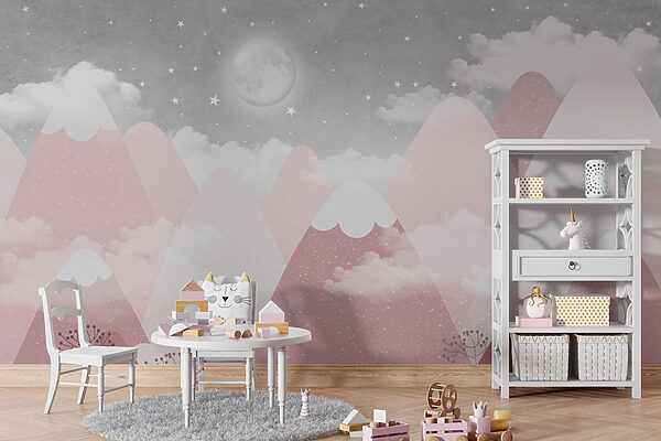 Wall mural Wall mural Moon and stars in the sky (SKU: w00374)
