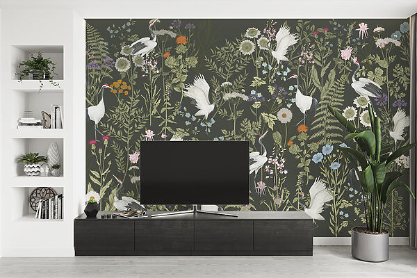 Wall murals Wall murals Wallpaper with birds and flowers (SKU: w00380v2)