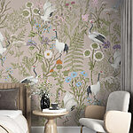 Wall murals Wallpaper with birds and flowers