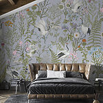 Wall mural Wallpaper with birds and flowers