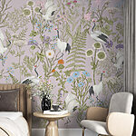 Wall murals Wallpaper with birds and flowers