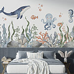 Wall murals Whale and octopus under water