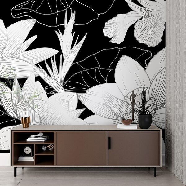Elegant black and white floral design Wall murals Elegant black and white floral design