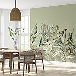 Wall mural Olive branches on green background